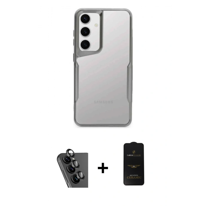 MARSİLYAN™- Galaxy A25 5G Kılıf Akış Çizgi Koleksiyonu - Siyah 6D Antistatik Mat Seramik Hayalet Nano Ekran Koruyucu + Valdez Metal Kamera Lens - SH