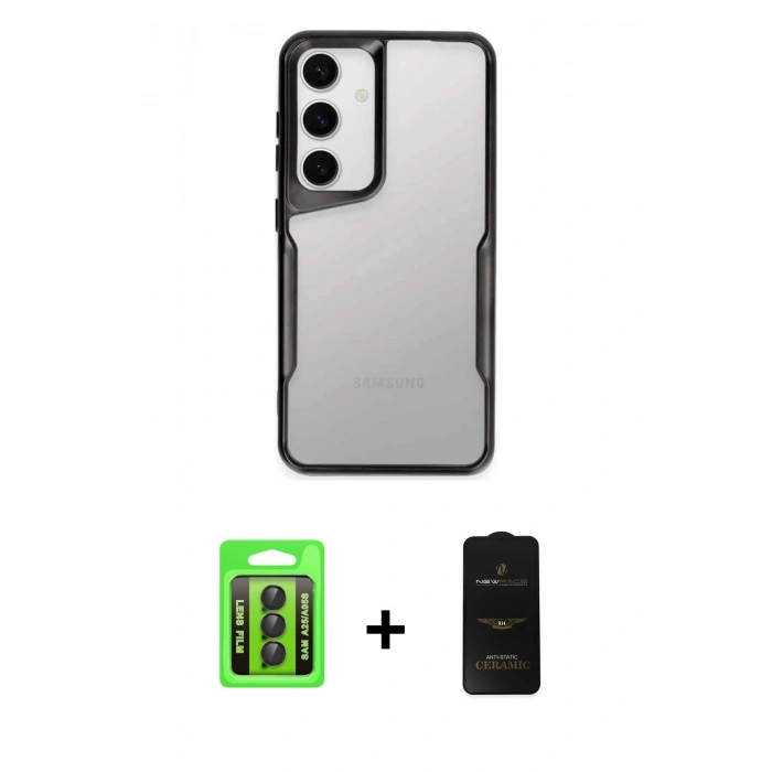 MARSİLYAN™- Galaxy A25 5G Kılıf Akış Çizgi Koleksiyonu - Siyah 6D Antistatik Mat Seramik Hayalet Nano Ekran Koruyucu + Raze Metal Kamera Lens - SH