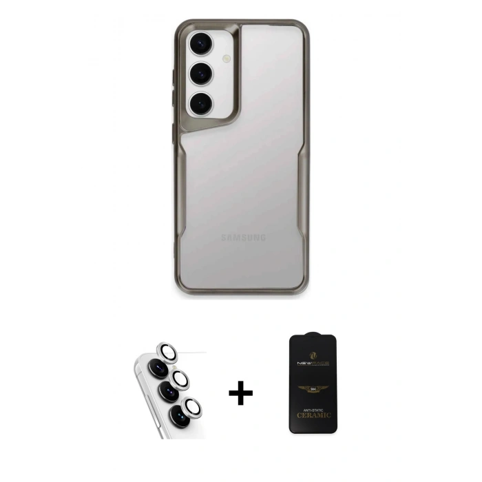 MARSİLYAN™- Galaxy A25 5G Kılıf Akış Çizgi Koleksiyonu - Siyah 6D Antistatik Mat Seramik Hayalet Nano Ekran Koruyucu + Valdez Metal Kamera Lens - GS
