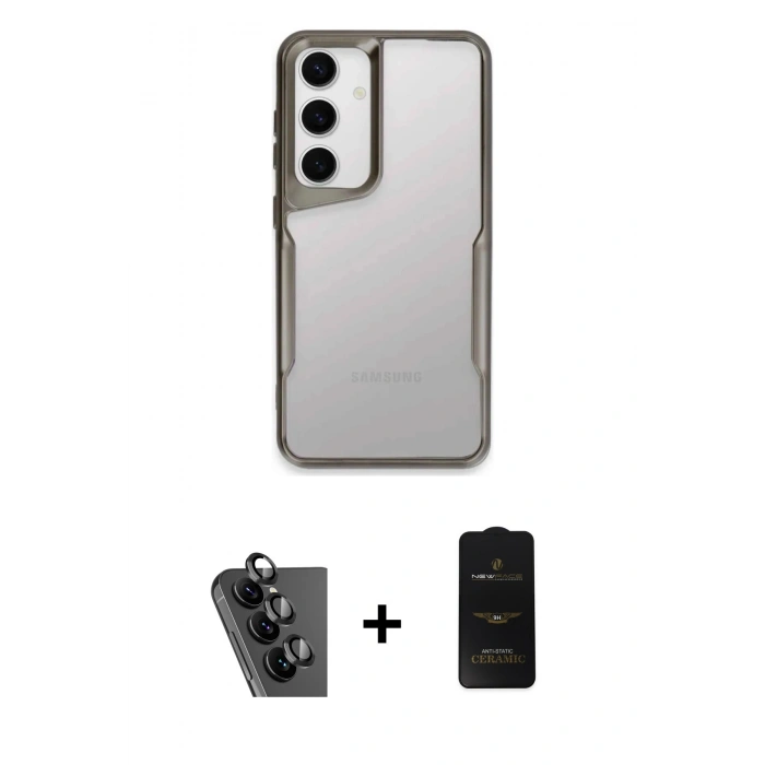 MARSİLYAN™- Galaxy A25 5G Kılıf Akış Çizgi Koleksiyonu - Siyah 6D Antistatik Mat Seramik Hayalet Nano Ekran Koruyucu + Valdez Metal Kamera Lens - SH