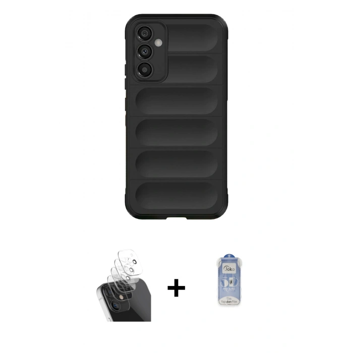 MARSİLYAN™- Galaxy A25 5G Kılıf Atlas Koleksiyonu - Siyah Joko Magic 5D Cam + Kamera Lens Koruma Cam - SF