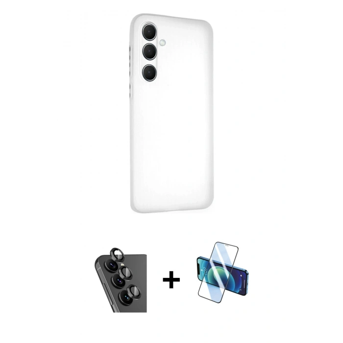 MARSİLYAN™- Galaxy A25 5G Kılıf Atlas Minimal Prime - Siyah 3D Antistatik Cam Ekran Koruyucu + Valdez Metal Kamera Lens - SH