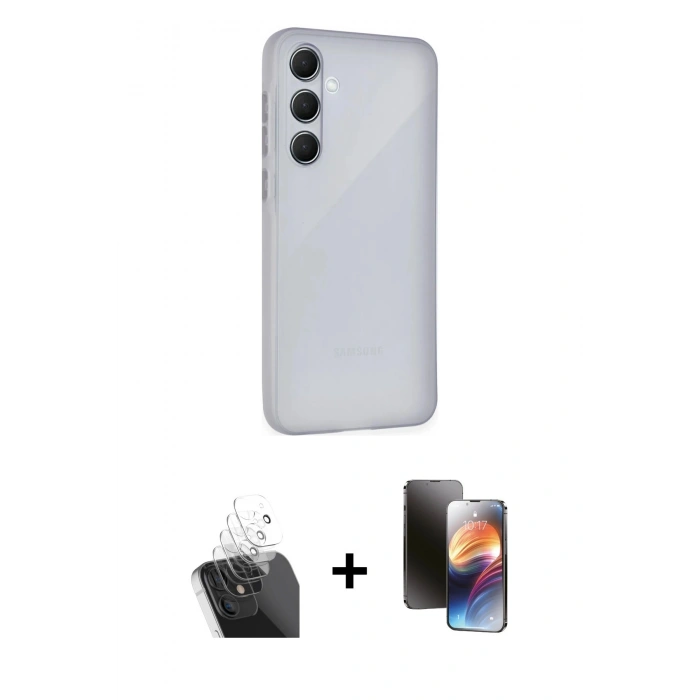 MARSİLYAN™- Galaxy A25 5G Kılıf Atlas Minimal Prime - Siyah 3D Antistatik Mat Seramik Nano Ekran Koruyucu + Kamera Lens Koruma Cam - SF