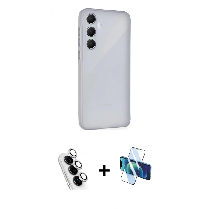 MARSİLYAN™- Galaxy A25 5G Kılıf Atlas Minimal Prime - Siyah 3D Antistatik Seramik Nano Ekran Koruyucu + Valdez Metal Kamera Lens - GS
