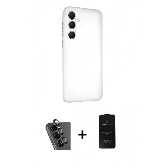 MARSİLYAN™- Galaxy A25 5G Kılıf Atlas Minimal Prime - Siyah 6D Antistatik Mat Seramik Hayalet Nano Ekran Koruyucu + Valdez Metal Kamera Lens - SH