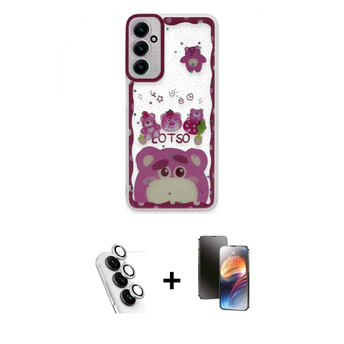 MARSİLYAN™- Galaxy A25 5G Kılıf Çekirdek Asil - Siyah 3D Antistatik Mat Seramik Nano Ekran Koruyucu + Valdez Metal Kamera Lens - GS