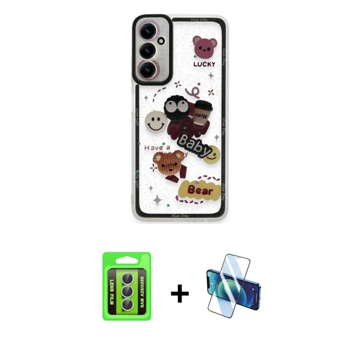 MARSİLYAN™- Galaxy A25 5G Kılıf Çekirdek Asil - Siyah 3D Antistatik Seramik Nano Ekran Koruyucu + Raze Metal Kamera Lens - GS