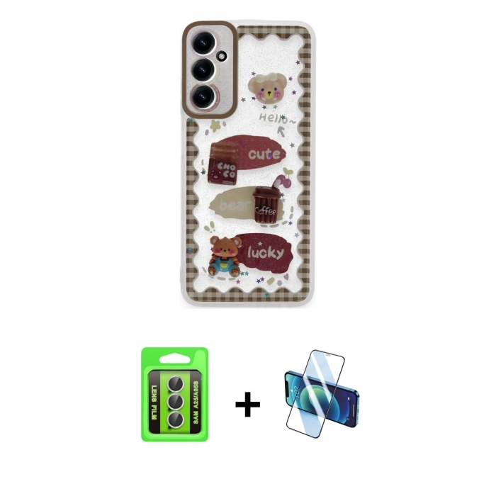 MARSİLYAN™- Galaxy A25 5G Kılıf Çekirdek Asil - Siyah 3D Antistatik Seramik Nano Ekran Koruyucu + Raze Metal Kamera Lens - GS