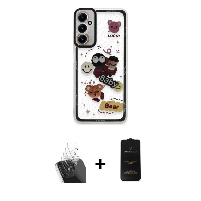 MARSİLYAN™- Galaxy A25 5G Kılıf Çekirdek Asil - Siyah 6D Antistatik Mat Seramik Hayalet Nano Ekran Koruyucu + Kamera Lens Koruma Cam - SF