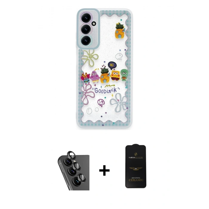 MARSİLYAN™- Galaxy A25 5G Kılıf Çekirdek Asil - Siyah 6D Antistatik Mat Seramik Hayalet Nano Ekran Koruyucu + Valdez Metal Kamera Lens - SH