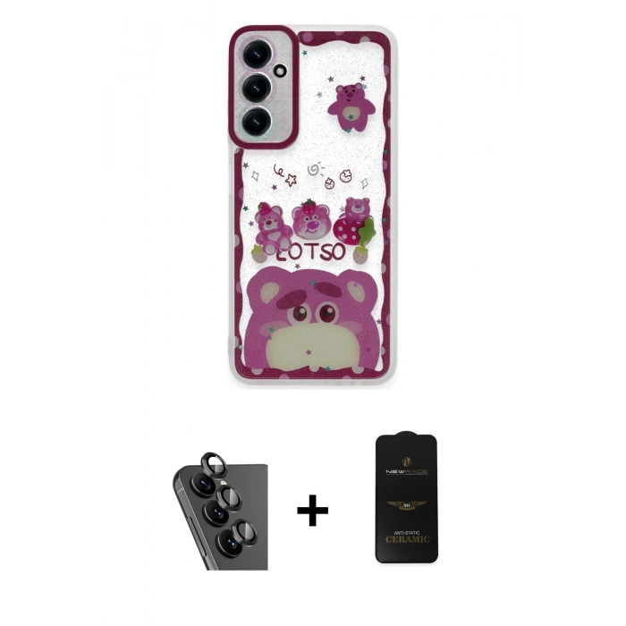 MARSİLYAN™- Galaxy A25 5G Kılıf Çekirdek Asil - Siyah 6D Antistatik Mat Seramik Hayalet Nano Ekran Koruyucu + Valdez Metal Kamera Lens - SH