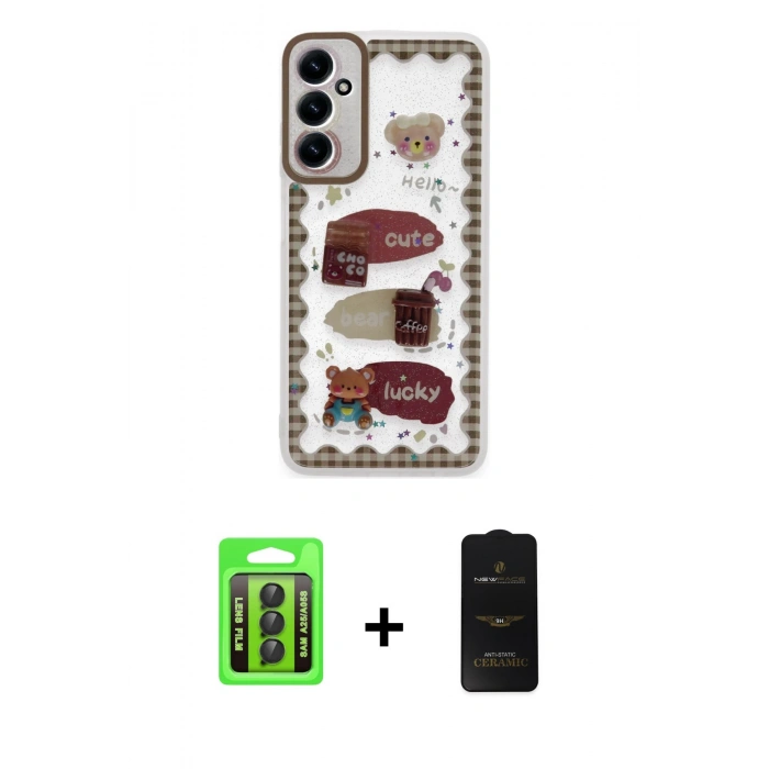 MARSİLYAN™- Galaxy A25 5G Kılıf Çekirdek Asil - Siyah 6D Antistatik Mat Seramik Hayalet Nano Ekran Koruyucu + Raze Metal Kamera Lens - SH