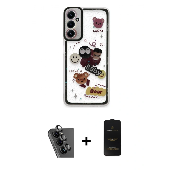 MARSİLYAN™- Galaxy A25 5G Kılıf Çekirdek Asil - Siyah 6D Antistatik Mat Seramik Hayalet Nano Ekran Koruyucu + Valdez Metal Kamera Lens - SH