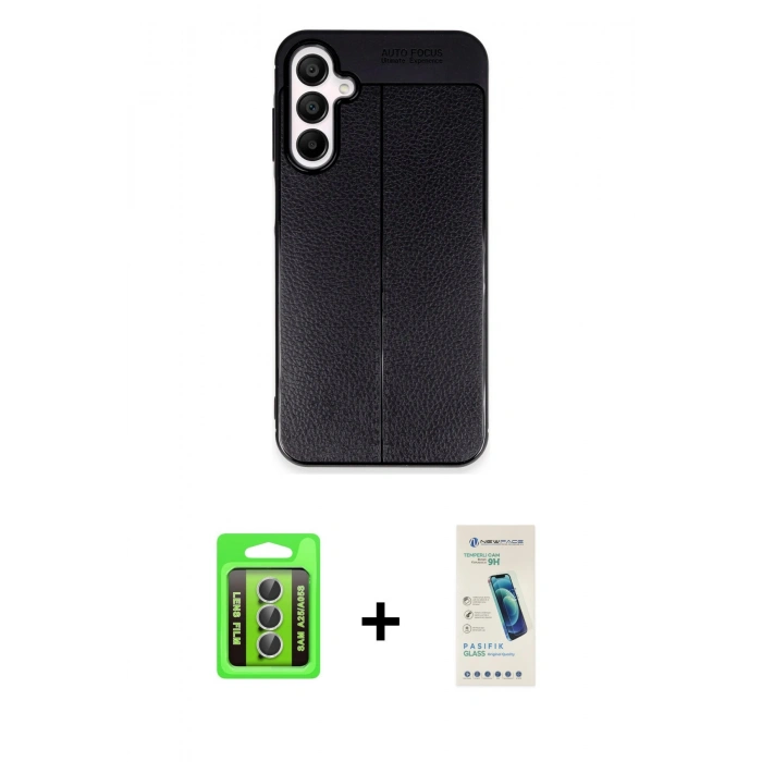 MARSİLYAN™- Galaxy A25 5G Kılıf Doruk Klasik Özel Seri - Şeffaf Pasifik Cam Ekran Koruyucu + Raze Metal Kamera Lens - GS