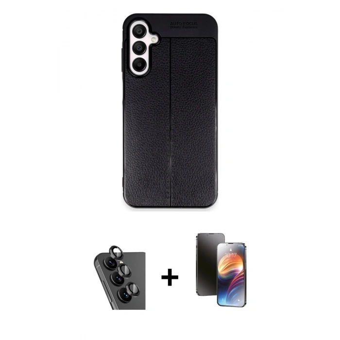 MARSİLYAN™- Galaxy A25 5G Kılıf Doruk Klasik Özel Seri - Siyah 3D Antistatik Mat Seramik Nano Ekran Koruyucu + Valdez Metal Kamera Lens - SH