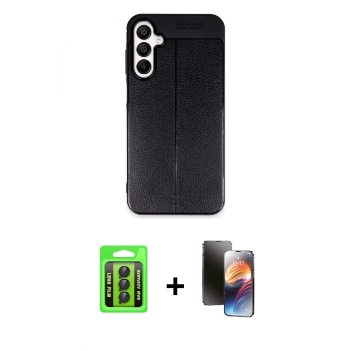 MARSİLYAN™- Galaxy A25 5G Kılıf Doruk Klasik Özel Seri - Siyah 3D Antistatik Mat Seramik Nano Ekran Koruyucu + Raze Metal Kamera Lens - SH