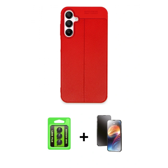 MARSİLYAN™- Galaxy A25 5G Kılıf Doruk Klasik Özel Seri - Siyah 3D Antistatik Mat Seramik Nano Ekran Koruyucu + Raze Metal Kamera Lens - SH
