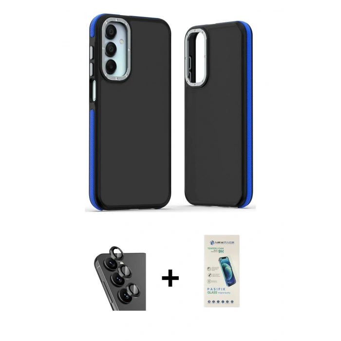 MARSİLYAN™- Galaxy A25 5G Kılıf Eksen Işık - Şeffaf Pasifik Cam Ekran Koruyucu + Valdez Metal Kamera Lens - SH