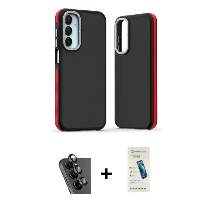 MARSİLYAN™- Galaxy A25 5G Kılıf Eksen Işık - Şeffaf Pasifik Cam Ekran Koruyucu + Valdez Metal Kamera Lens - SH
