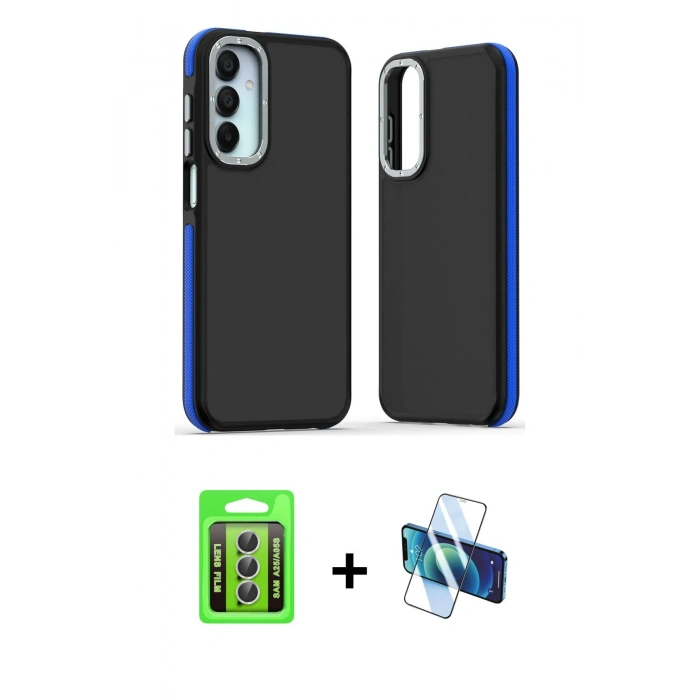MARSİLYAN™- Galaxy A25 5G Kılıf Eksen Işık - Siyah 3D Antistatik Seramik Nano Ekran Koruyucu + Raze Metal Kamera Lens - GS