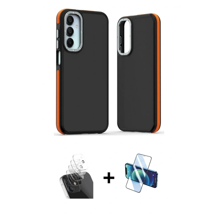 MARSİLYAN™- Galaxy A25 5G Kılıf Eksen Işık - Siyah 3D Antistatik Seramik Nano Ekran Koruyucu + Kamera Lens Koruma Cam - SF