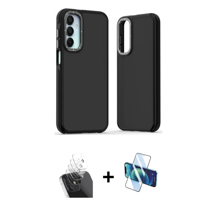 MARSİLYAN™- Galaxy A25 5G Kılıf Eksen Işık - Siyah 3D Antistatik Seramik Nano Ekran Koruyucu + Kamera Lens Koruma Cam - SF