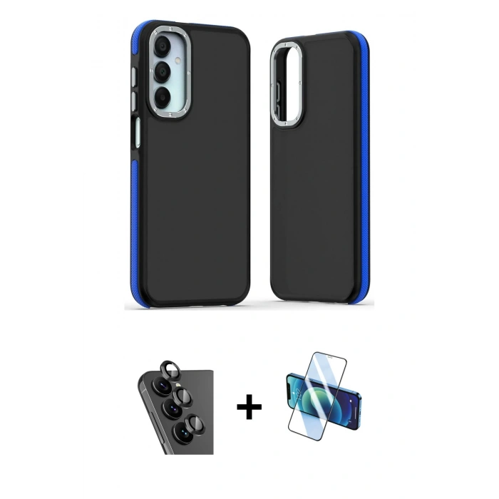MARSİLYAN™- Galaxy A25 5G Kılıf Eksen Işık - Siyah 3D Antistatik Seramik Nano Ekran Koruyucu + Valdez Metal Kamera Lens - SH
