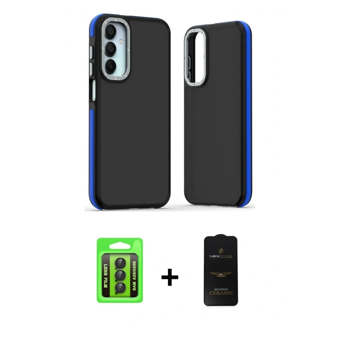 MARSİLYAN™- Galaxy A25 5G Kılıf Eksen Işık - Siyah 6D Antistatik Mat Seramik Hayalet Nano Ekran Koruyucu + Raze Metal Kamera Lens - SH