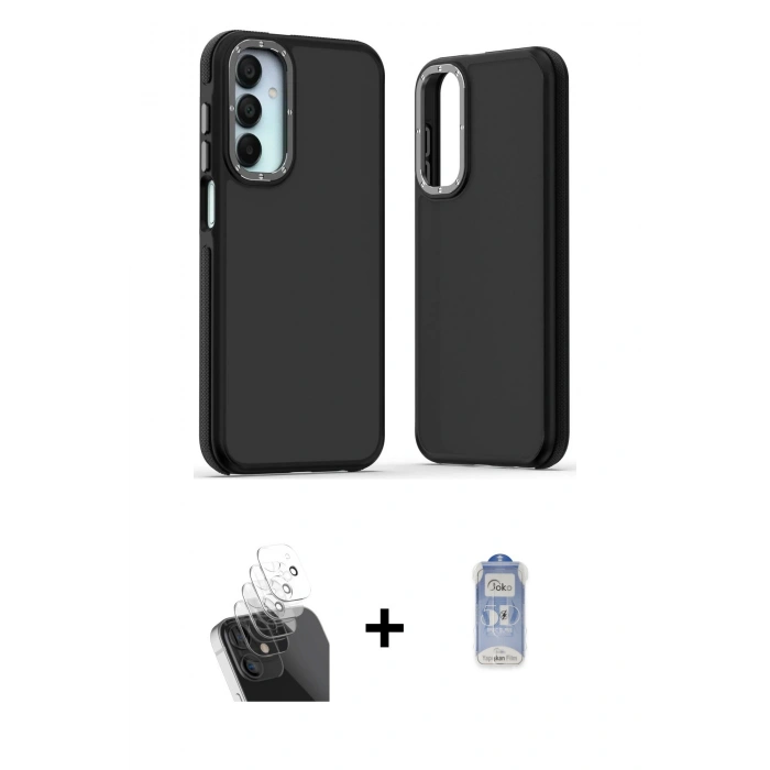 MARSİLYAN™- Galaxy A25 5G Kılıf Eksen Işık - Siyah Joko Magic 5D Cam + Kamera Lens Koruma Cam - SF