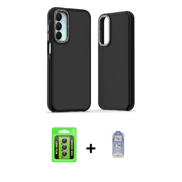 MARSİLYAN™- Galaxy A25 5G Kılıf Eksen Işık - Siyah Joko Magic 5D Cam + Raze Metal Kamera Lens - GS
