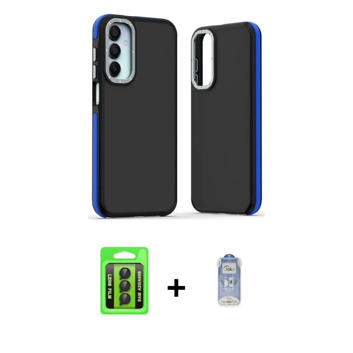 MARSİLYAN™- Galaxy A25 5G Kılıf Eksen Işık - Siyah Joko Magic 5D Cam + Raze Metal Kamera Lens - SH
