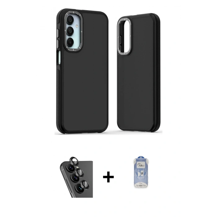 MARSİLYAN™- Galaxy A25 5G Kılıf Eksen Işık - Siyah Joko Magic 5D Cam + Valdez Metal Kamera Lens - SH