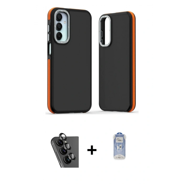 MARSİLYAN™- Galaxy A25 5G Kılıf Eksen Işık - Siyah Joko Magic 5D Cam + Valdez Metal Kamera Lens - SH