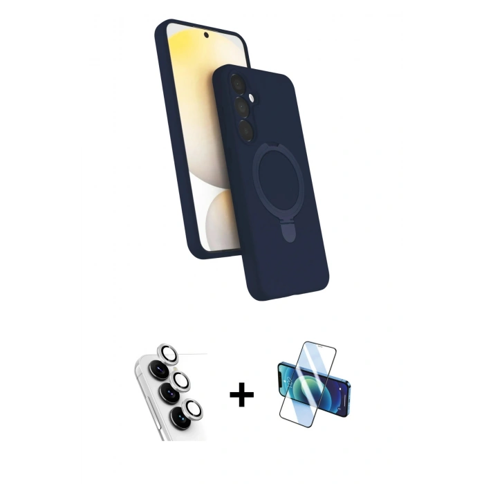 MARSİLYAN™- Galaxy A25 5G Kılıf İz Işık Koleksiyonu - Siyah 3D Antistatik Cam Ekran Koruyucu + Valdez Metal Kamera Lens - GS