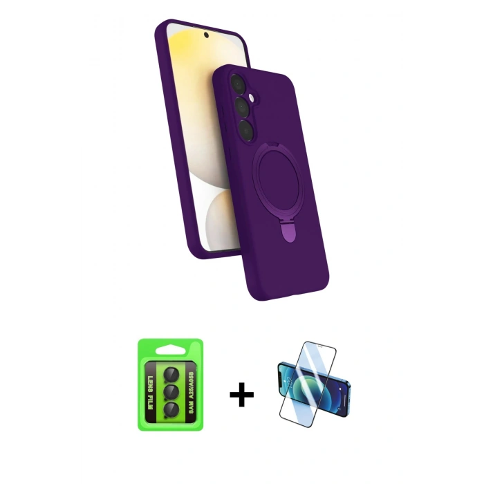 MARSİLYAN™- Galaxy A25 5G Kılıf İz Işık Koleksiyonu - Siyah 3D Antistatik Seramik Nano Ekran Koruyucu + Raze Metal Kamera Lens - SH