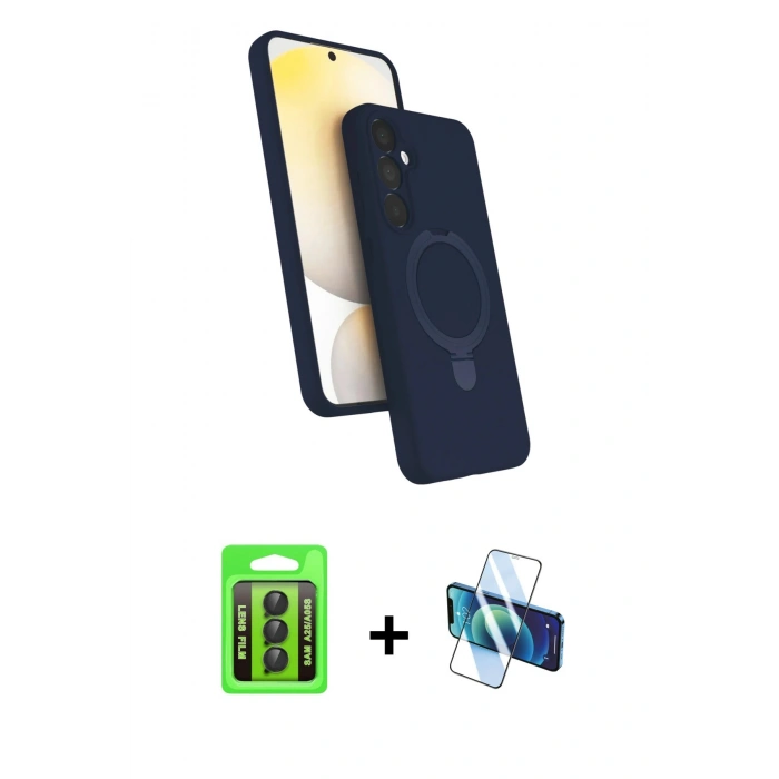 MARSİLYAN™- Galaxy A25 5G Kılıf İz Işık Koleksiyonu - Siyah 3D Antistatik Seramik Nano Ekran Koruyucu + Raze Metal Kamera Lens - SH