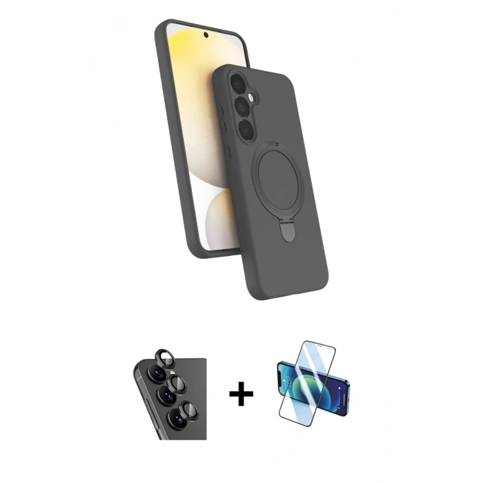 MARSİLYAN™- Galaxy A25 5G Kılıf İz Işık Koleksiyonu - Siyah 3D Antistatik Seramik Nano Ekran Koruyucu + Valdez Metal Kamera Lens - SH