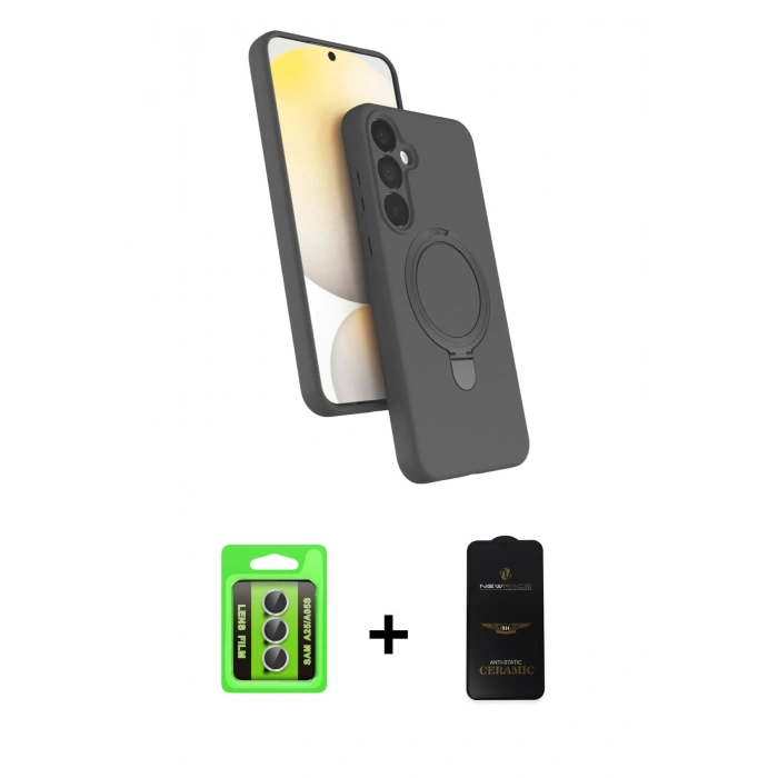 MARSİLYAN™- Galaxy A25 5G Kılıf İz Işık Koleksiyonu - Siyah 6D Antistatik Mat Seramik Hayalet Nano Ekran Koruyucu + Raze Metal Kamera Lens - GS