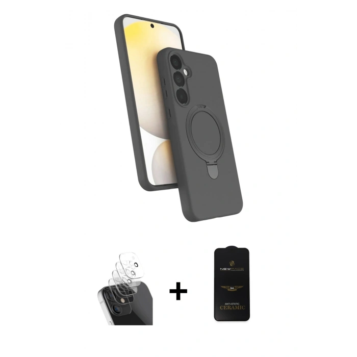 MARSİLYAN™- Galaxy A25 5G Kılıf İz Işık Koleksiyonu - Siyah 6D Antistatik Mat Seramik Hayalet Nano Ekran Koruyucu + Kamera Lens Koruma Cam - SF