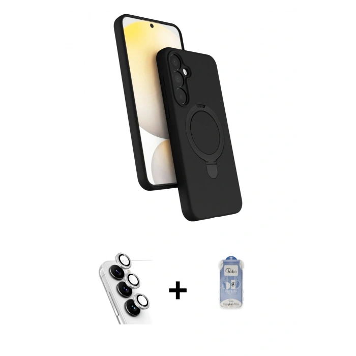 MARSİLYAN™- Galaxy A25 5G Kılıf İz Işık Koleksiyonu - Siyah Joko Magic 5D Cam + Valdez Metal Kamera Lens - GS