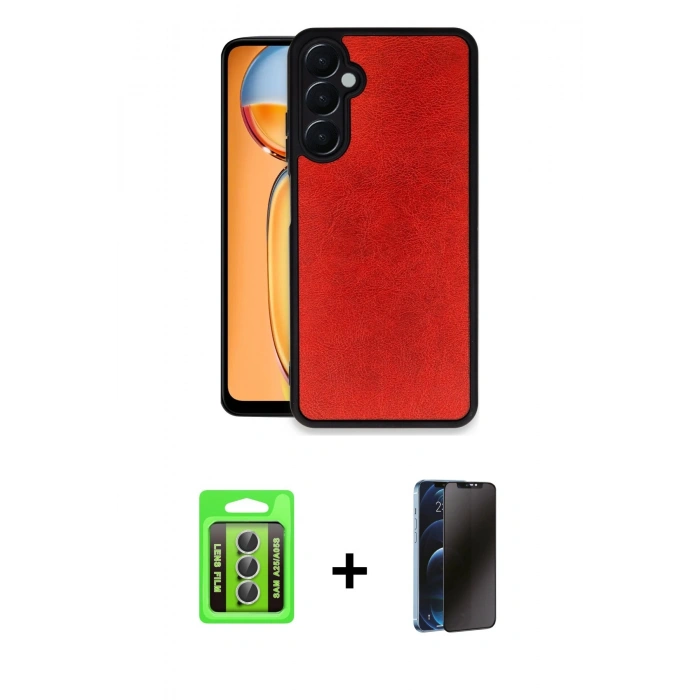 MARSİLYAN™- Galaxy A25 5G Kılıf Kıvılcım Işık Serisi - Siyah 3D Antistatik Hayalet Cam Ekran Koruyucu + Raze Metal Kamera Lens - GS