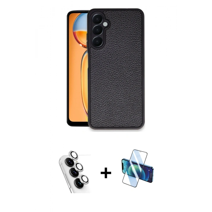 MARSİLYAN™- Galaxy A25 5G Kılıf Kıvılcım Işık Serisi - Siyah 3D Antistatik Seramik Nano Ekran Koruyucu + Valdez Metal Kamera Lens - GS