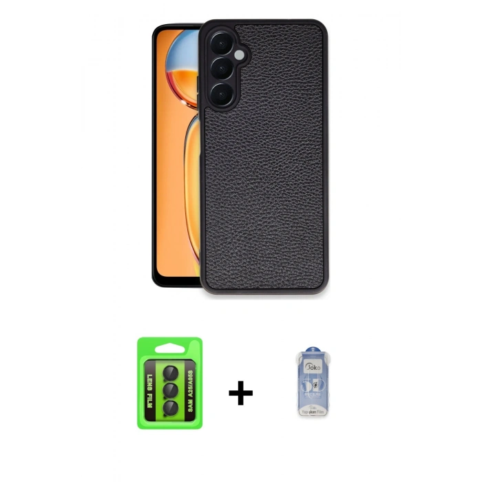 MARSİLYAN™- Galaxy A25 5G Kılıf Kıvılcım Işık Serisi - Siyah Joko Magic 5D Cam + Raze Metal Kamera Lens - SH