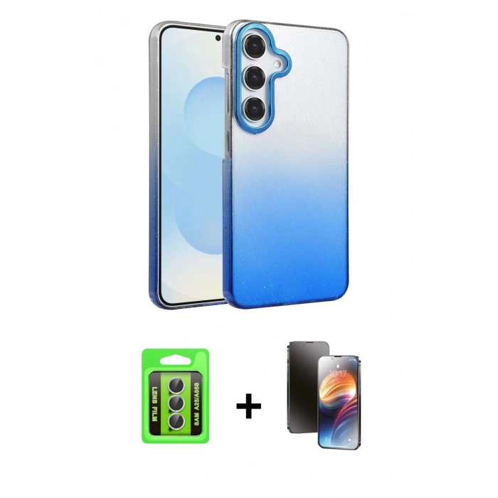 MARSİLYAN™- Galaxy A25 5G Kılıf Kıvılcım Minimal Özel Seri - Siyah 3D Antistatik Mat Seramik Nano Ekran Koruyucu + Raze Metal Kamera Lens - GS