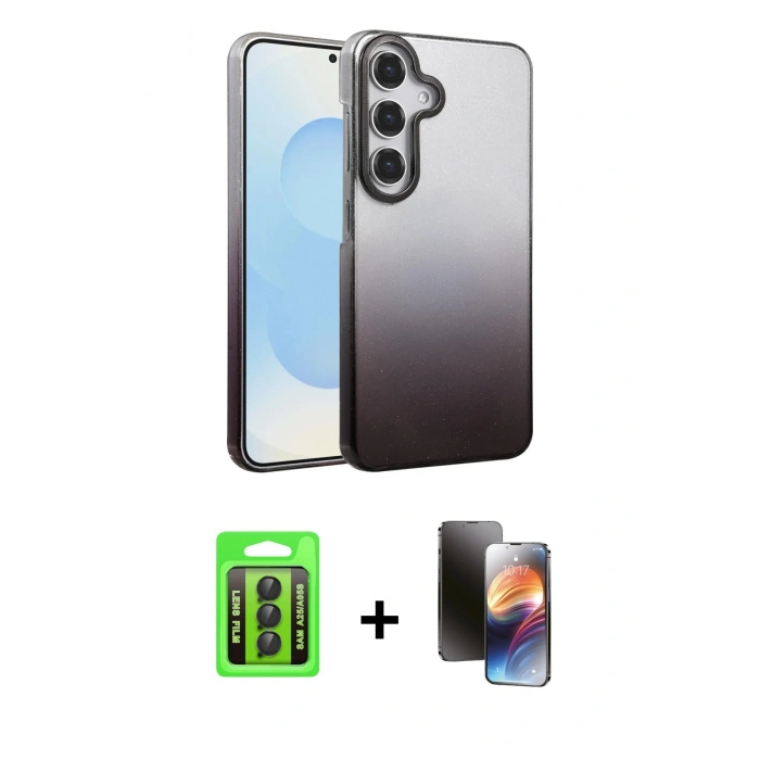 MARSİLYAN™- Galaxy A25 5G Kılıf Kıvılcım Minimal Özel Seri - Siyah 3D Antistatik Mat Seramik Nano Ekran Koruyucu + Raze Metal Kamera Lens - SH