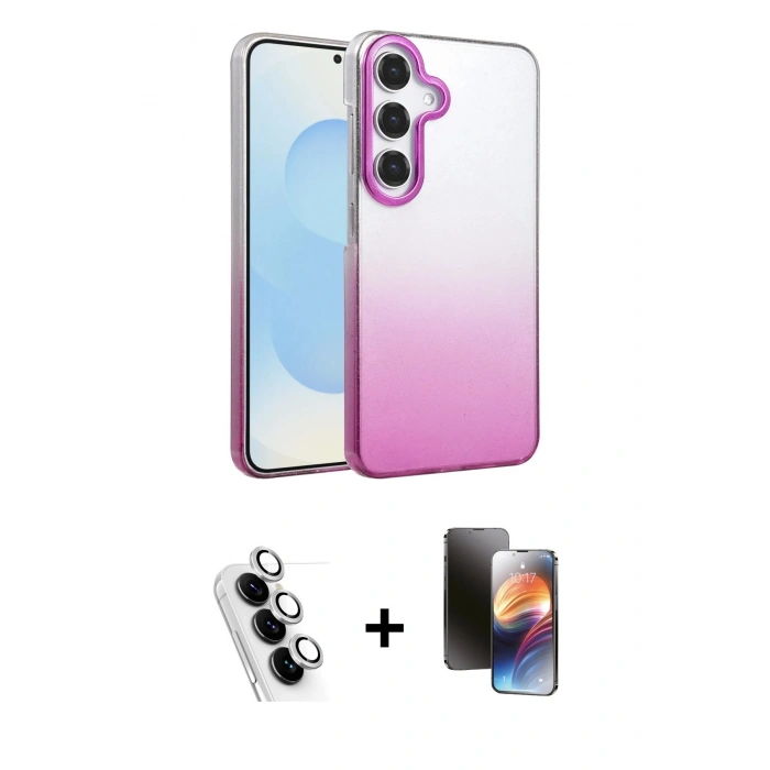 MARSİLYAN™- Galaxy A25 5G Kılıf Kıvılcım Minimal Özel Seri - Siyah 3D Antistatik Mat Seramik Nano Ekran Koruyucu + Valdez Metal Kamera Lens - GS