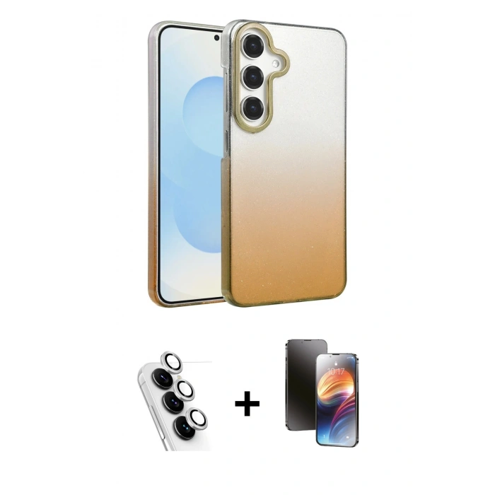 MARSİLYAN™- Galaxy A25 5G Kılıf Kıvılcım Minimal Özel Seri - Siyah 3D Antistatik Mat Seramik Nano Ekran Koruyucu + Valdez Metal Kamera Lens - GS