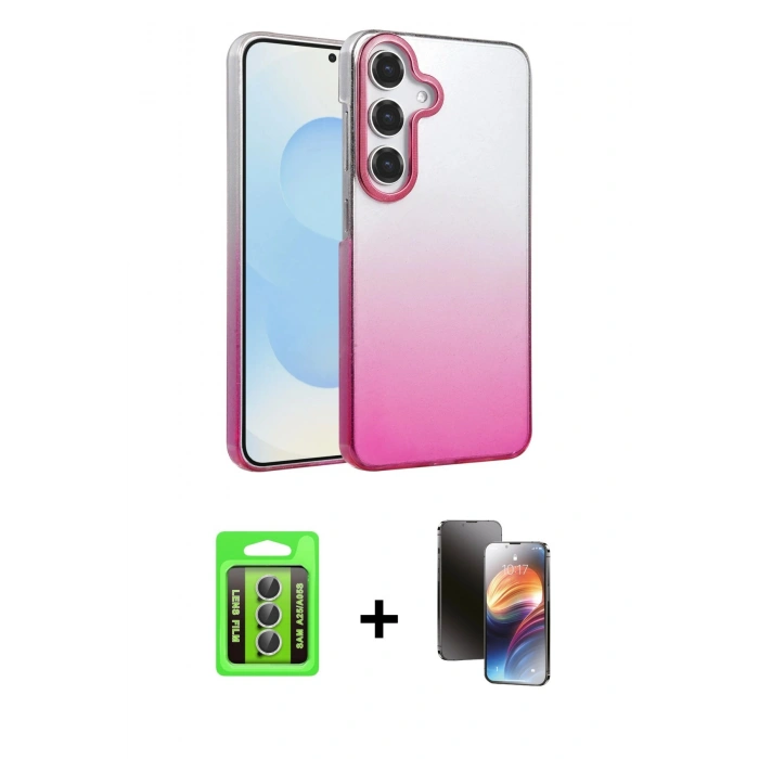 MARSİLYAN™- Galaxy A25 5G Kılıf Kıvılcım Minimal Özel Seri - Siyah 3D Antistatik Mat Seramik Nano Ekran Koruyucu + Raze Metal Kamera Lens - GS