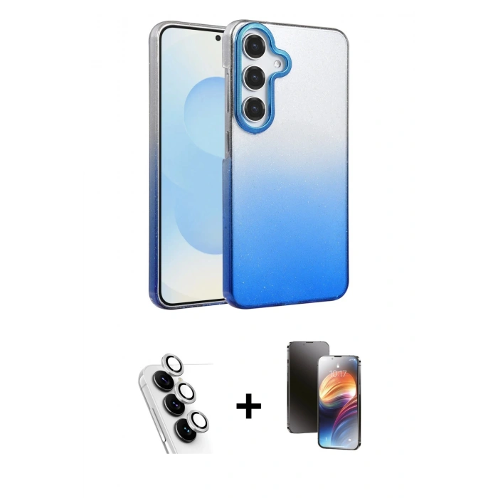 MARSİLYAN™- Galaxy A25 5G Kılıf Kıvılcım Minimal Özel Seri - Siyah 3D Antistatik Mat Seramik Nano Ekran Koruyucu + Valdez Metal Kamera Lens - GS