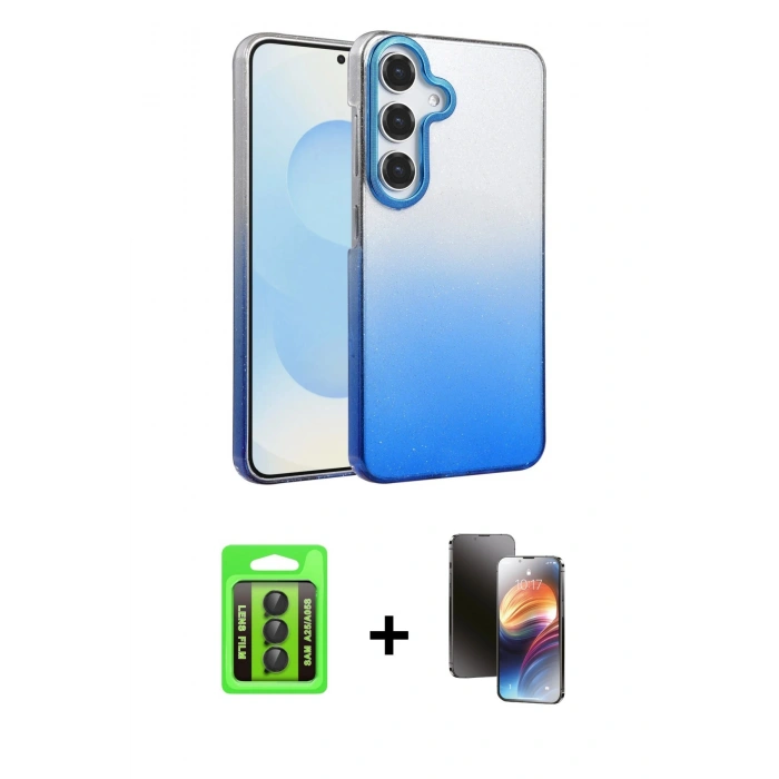 MARSİLYAN™- Galaxy A25 5G Kılıf Kıvılcım Minimal Özel Seri - Siyah 3D Antistatik Mat Seramik Nano Ekran Koruyucu + Raze Metal Kamera Lens - SH